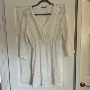 Valentina White 100%Linen coverup with crochet details. Made in Italy.